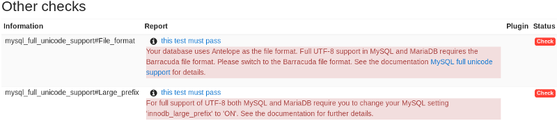 Database character encoding errors in Moodle environment checks